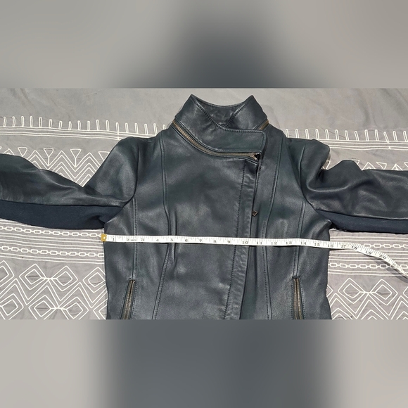 Sam Edelman Dark Green Leather Jacket Size XS - Picture 6 of 10